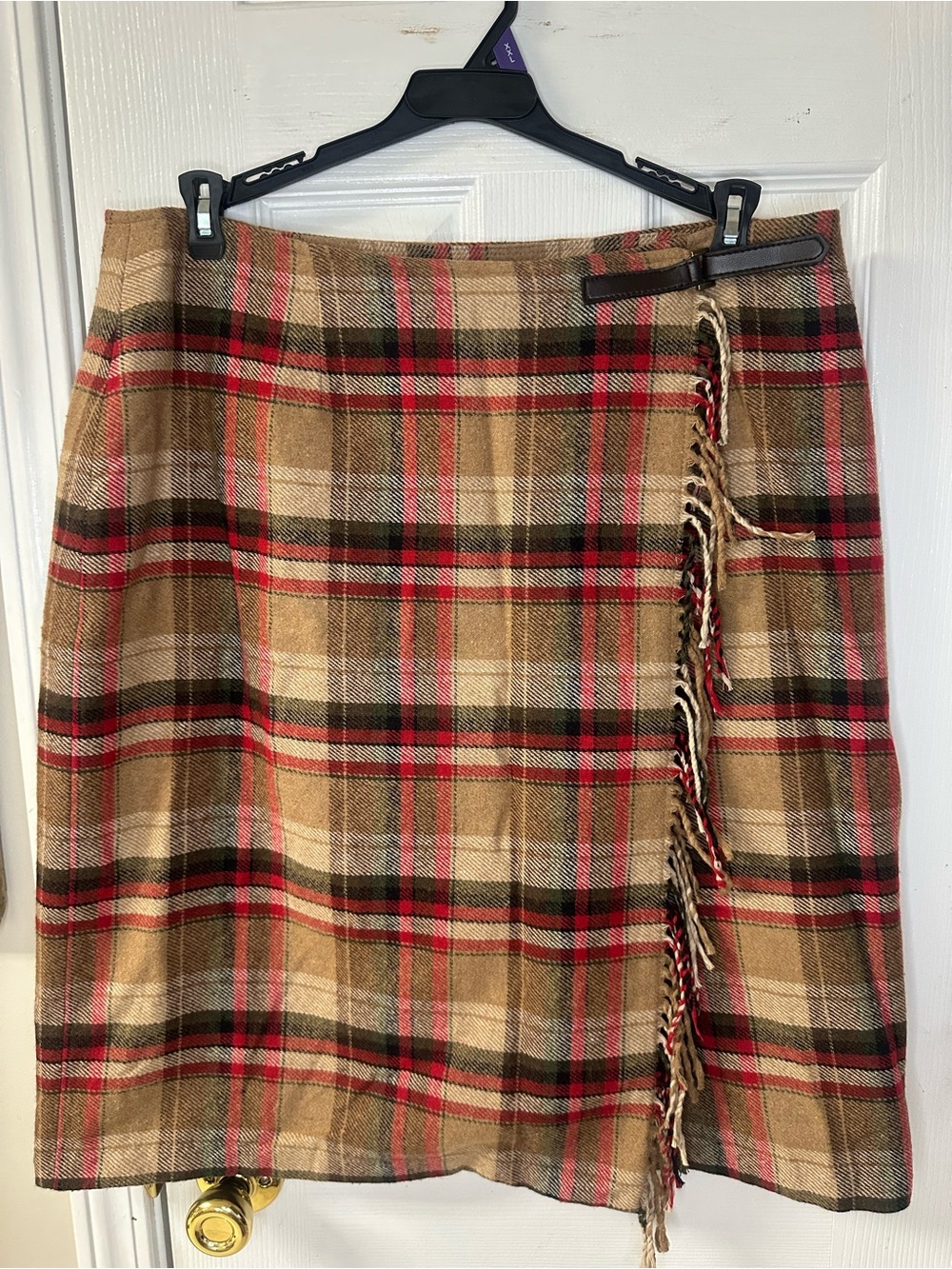 Jaclyn Smith Tan Plaid Mini Skirt with Red & Black Accents